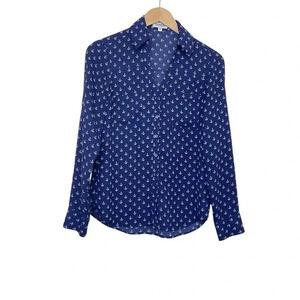 Express Blue Portofino Blouse XS Anchor Long Sleeve Button